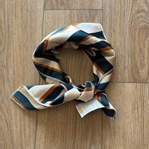 Striped Scarf in Cream, Green, and Brown - 18.5” square